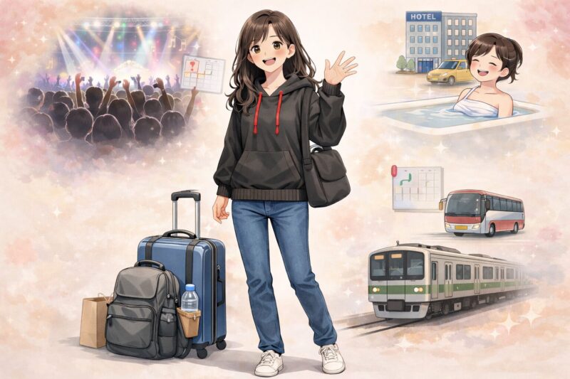 遠征歴20年の経験をもとに、無理のない日帰り遠征の心得を表したイメージ図