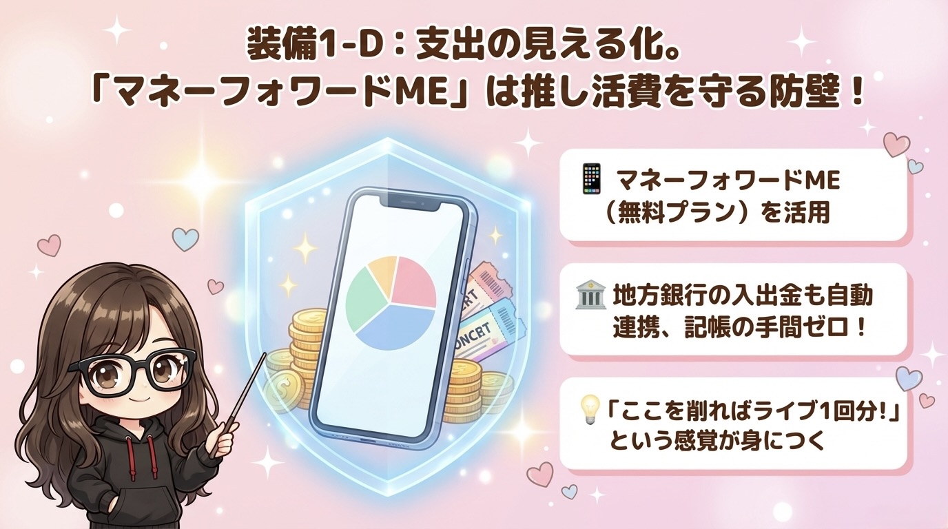 装備1-D:支出の見える化。マネーフォワードMEは推し活費を守る防壁!