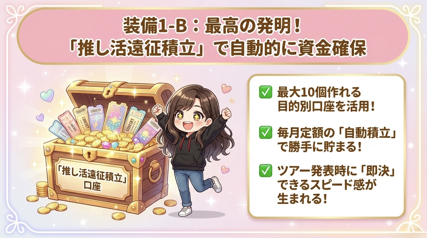 装備1-B:推し活遠征積立で自動的に資金確保