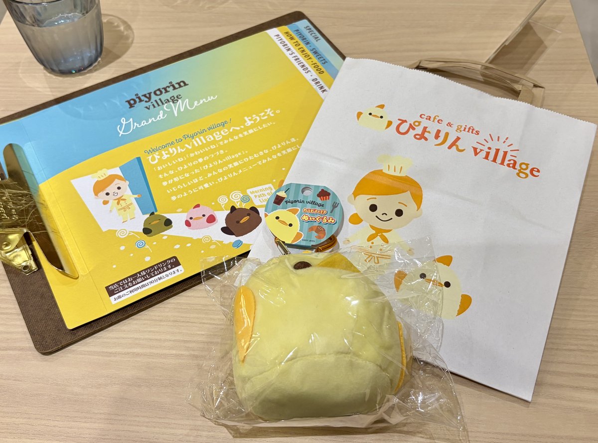 購入したカラビナ付きぬいぐるみとぴよりんvillageの紙袋