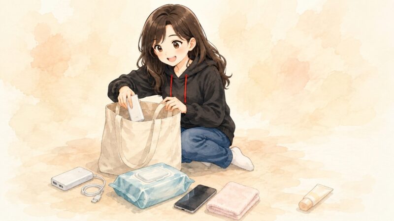 昼夜2公演の日に持って行った持ち物のイメージイラスト